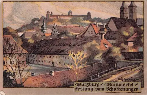 Steindruck-AK Würzburg, Mainviertel, Festung vom Schottenanger -794016