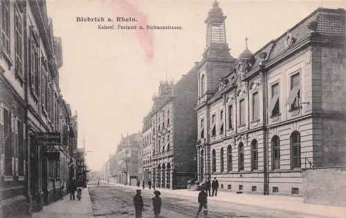 Blebrich a. Rhein. Kaiserl. Postamt u. Rathausstrasse. -794052