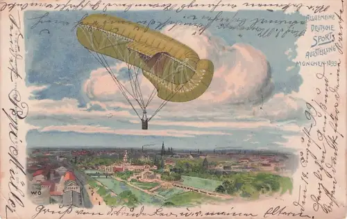 Bayern Ballon Privat-Ganzsache Sport-Ausstellung München 1899 nach Aichstetten -794066
