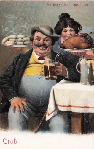 Comic Postkarte - Dicker Mann genießt heißen Vogel hübsches -794156