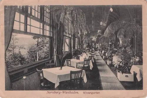 AK Wiesbaden, Hotel-Restaurant Neroberg, Wintergarten -794176
