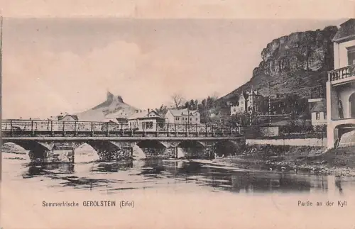 AK Gerolstein /Eifel, Partie an der Kyll, mit der Brücke -794286