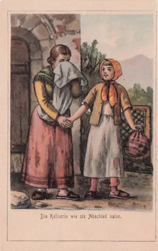 Die Kellnerin wie sie Abschied nahm. Künstlerkarte: Gemälde Kunstwerke -794366
