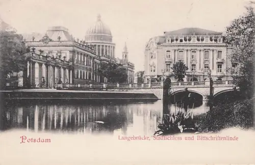 Ansichtskarte Potsdam Langebruecke Stadtschloss und Bittschriftenlinde -794478