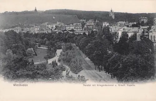 AK Wiesbaden, Neue Nerothalanlagen mit Kriegerdenkmal und Griech -794474