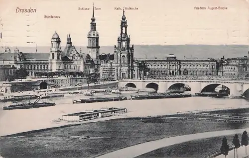Dresden Ständehaus Schloss- Turm Kath. Hofkirche Friedrich August-Brücke -794514
