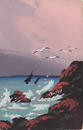 AK Segelboote vor Wolkenhimmel Gemälde Naive Malerei -794370