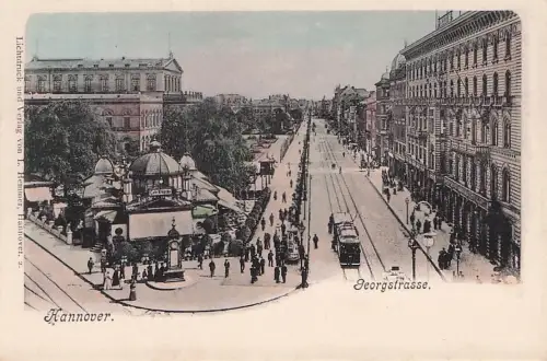 AK Hannover, Strassenbahn und Passanten in der Georgstrasse -794470