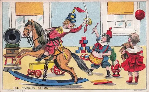 1908 Children At Play Postcard Used The Morning After Rocking Horse -794590
