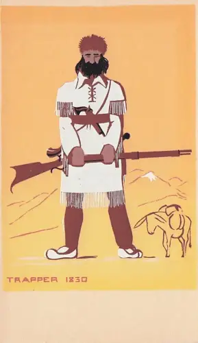 Handgemachte Serigraphie-Postkarte Trapper 1830, Santa Barbara, -794610