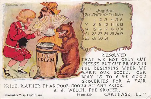 AUG 1908 Buster Brown Tige Calendar Postcard R.P. Turnleys Dept Store -794730