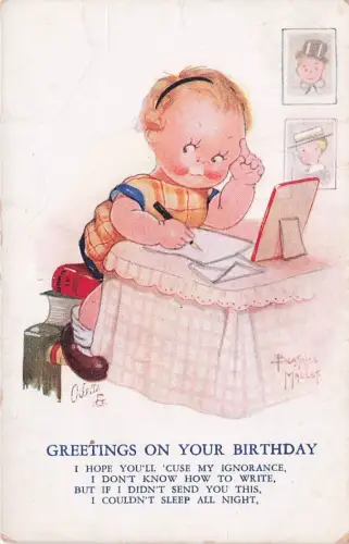 Künstler-AK Beatrice Mallet: Mädchen schreibt einen Liebesbrief -794786