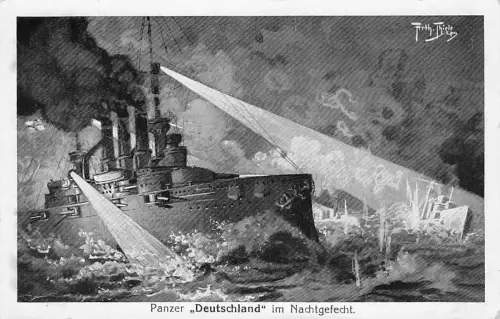 KÜNSTLER SIGNIERT, ARTHUR THIELE, WARSHIP DEUTSCHLAND, Vintage -794694