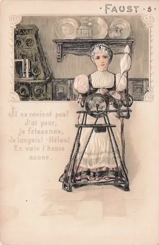 Präge Ak Faust 5, Gretchen am Spinnrad -794632