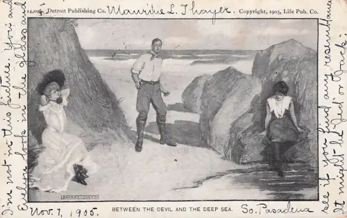 Between the Devil and Deep Blue Sea a/s Bayard Jones Life Pub Co Postcard UND -794702