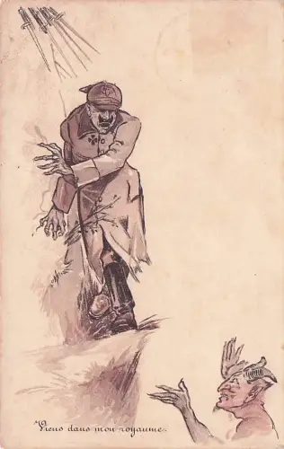 Künstler Ak Karikatur, Kaiser Wilhelm II., Teufel -794618