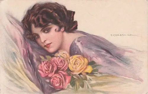 Künstler-AK Tito Corbella: Schöne Frau mit Rosen -794638