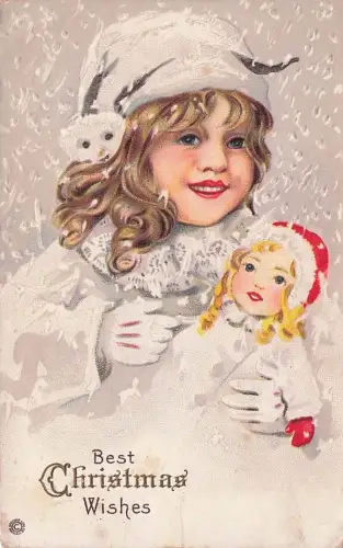 Christmas Children Snow Doll Embossed Vintage Postcard -794804