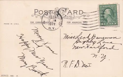 Postcard: Christmas, Gilt Edges, Series 951 A, Made In U. S. A., Posted 1920's -794814