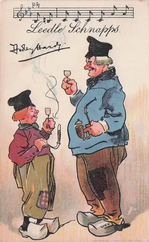 Dudley Hardy Dutch Men Smoke & Drink Sheet Music c1910 Postcard -794864