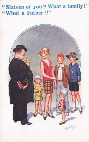 BB London Saucy Donald McGill Comic Postcard 1930's Vicar 16 Children 7414 -794880