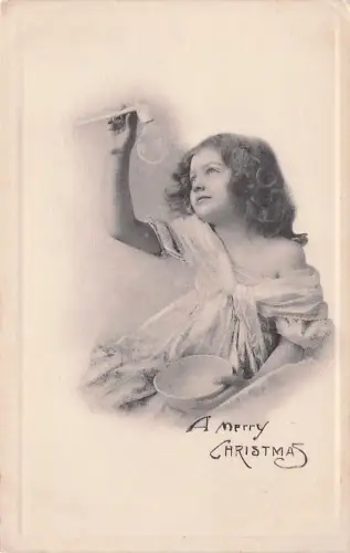 Merry Christmas Darling Girl Blowing Bubbles From Pipe Sketch Style -794818