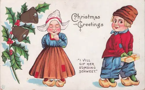 1915 Postcard 'Christmas Greetings' 'I Vill Gif Her Sumding Schweet' Used -794802