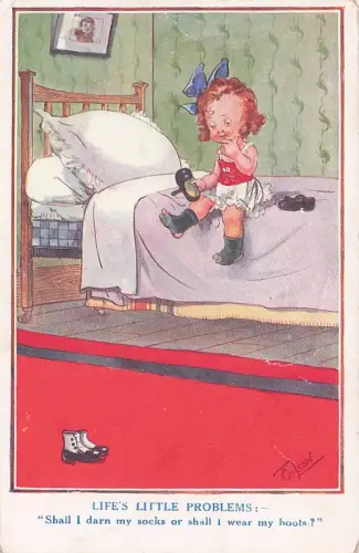 Vintage Comic Postcard by T Gilson: Life's Little Problem - Socks or Boots -795028
