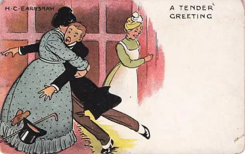 Earnshaw Comic - Husband Hugged by Large Wife Watched by Pretty -795204