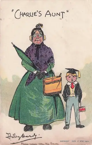 Charlie`s aunt early chromo litho comic joke postcard Dudley -795174