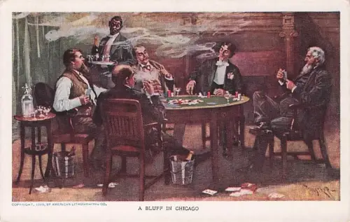 ARTIST SIGNED POSTCARD~POKER GAME,A BLUFF IN CHICAGO -795136