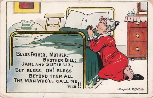 Carte Postale Donald Mcgill Vieux FEMME DE CHAMBRE Prière -795176