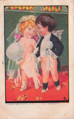 Vtg 1907 The Marriage Postcard Cherubs Wedding -795434
