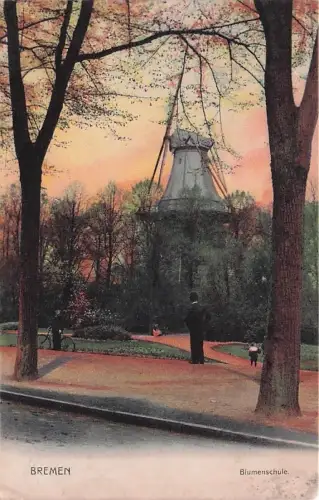 Bremen, Wallpartie an der Blumenschule mit Windmühle -795570