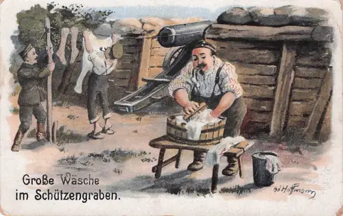 Künstler AK Ad. Hoffmann Große Wäsche im Schützengraben -795650