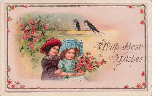 Beautiful Little Girls & Birds - Best Wishes -795428