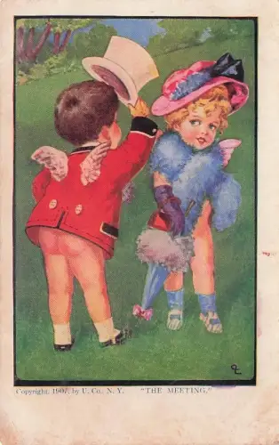Vintage Postcard Little Cupids Cute Costume Sassy Kids The Meeting Comic -795462