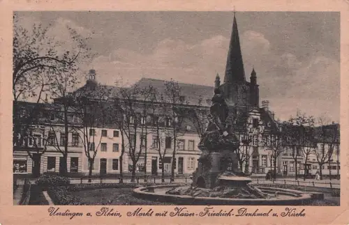 Verdingen a. Rhein, Markt mit Kaiser-Friedrich-Denkmal u. Kirche -795562