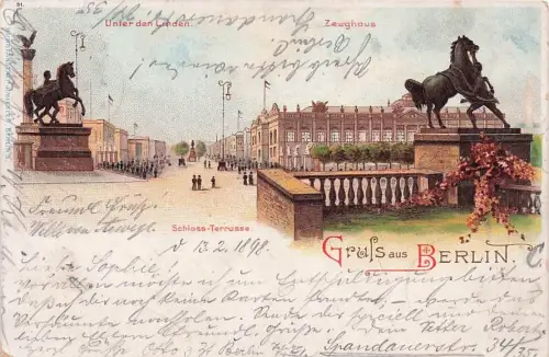 Lithographie Berlin, Zeughaus, Unter den Linden, Schloss Terrasse -795622