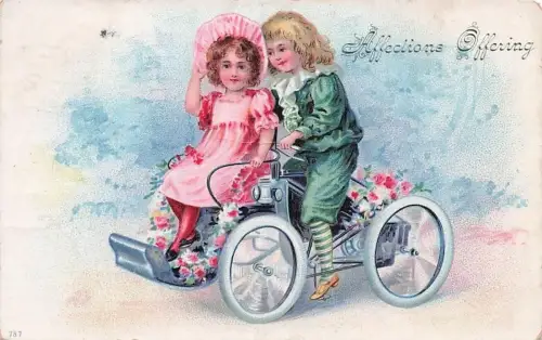 Präge Litho Kinder im Automobil, Blumen -795832