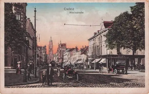 AK Crefeld, Rheinstraße mit Passanten und Straßenbahn -795862