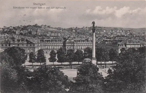 Stuttgart Schloßplatz mit neuem Schiol und Jubiläumssiule -795950