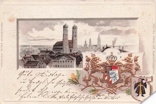 Muenchen Frauenkirche Muenchner Kindl Lithographie/Praegedruck -795924