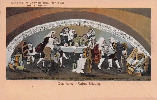 AK Flensburg, Wandbild Des hohen Rates Sitzung im Gnomenkeller -795958