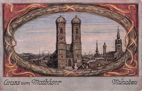Künstler- München, Frauenkirche, Brauerei-Werbung für Mathäser -796050