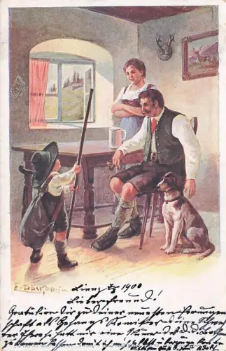 Künstler-AK E. Döcker: Im Feld und Heim, kühner Bub und Eltern -796044