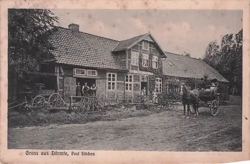 Dörmte bei Stöcken, Bauernhaus mit Einwohnern, Strassenansicht -796140