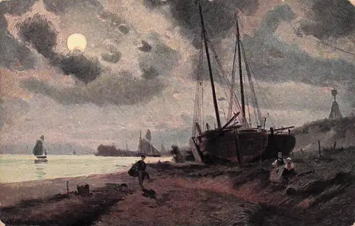 Postcard Boat Clouds Seascape Landscape Scenery Art Print -796166