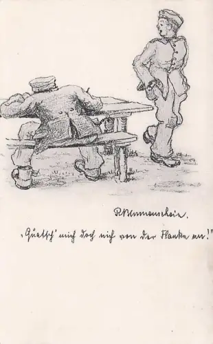 Künstler-AK Soldat beobachtet einen Kameraden beim Schreiben -796178