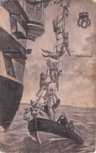 Rückkehr an Bord Bourgair Strickleiter Schiff Boot Matrosen Holzstich -796164